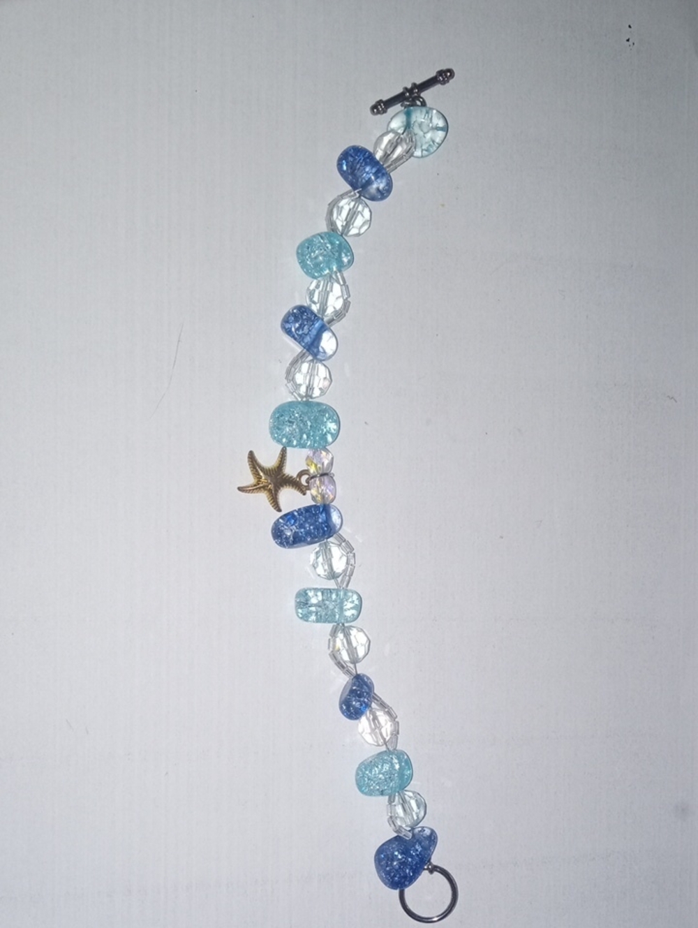 Handmade Blue & Aqua Beaded Bracelet with Starfish Charm